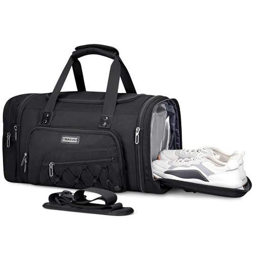 WITZMAN Reisetasche Herren Weekender Duffle Bag 50L Sporttasche mit Schuhfach Duffle Bag Gym Trainingstasche Herren Damen (B695 Schwarz) von WITZMAN