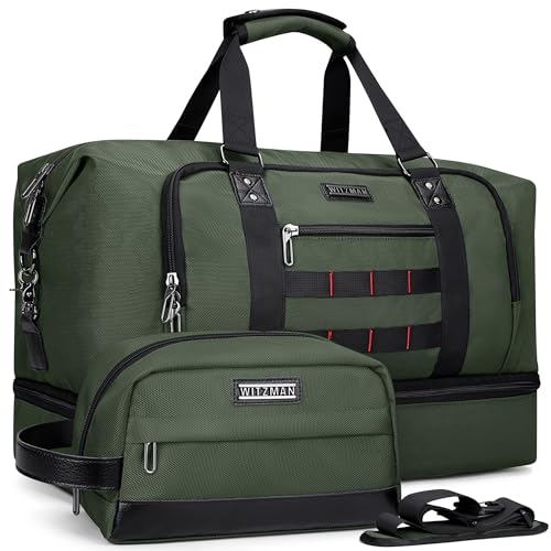 WITZMAN Reisetasche Herren Weekender Duffle Bag Groß 50L mit Kulturbeutel-Sets Wasserdicht Sporttasche mit Schuhfach (B696 Armeegrün) von WITZMAN