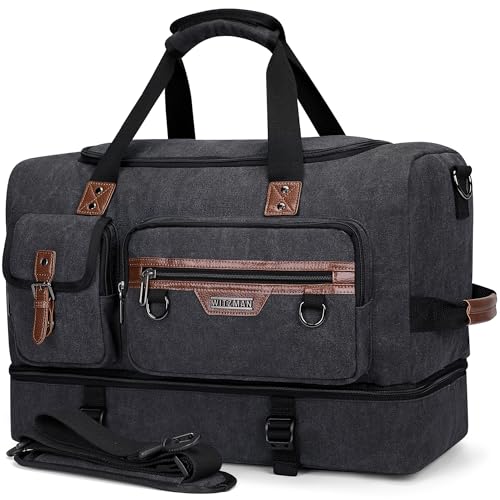 WITZMAN Reisetaschen Herren Canvas Weekender Herren Damen Travel Duffle Bag 30L Tasche Handgepäck Flugzeug mit Schuhfach（A8010 Schwarz von WITZMAN