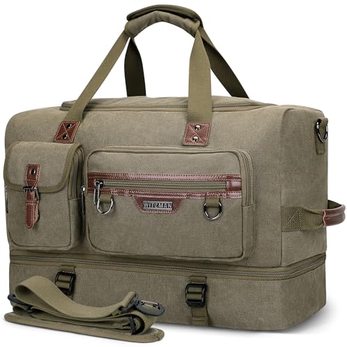 WITZMAN Reisetaschen Herren Canvas Weekender Herren Damen Travel Duffle Bag 30L Tasche Handgepäck Flugzeug mit Schuhfach (A8010 Armeegrün) von WITZMAN