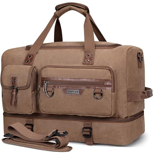 WITZMAN Reisetaschen Herren Canvas Weekender Herren Damen Travel Duffle Bag 30L Tasche Handgepäck Flugzeug mit Schuhfach (A8010 Braun) von WITZMAN