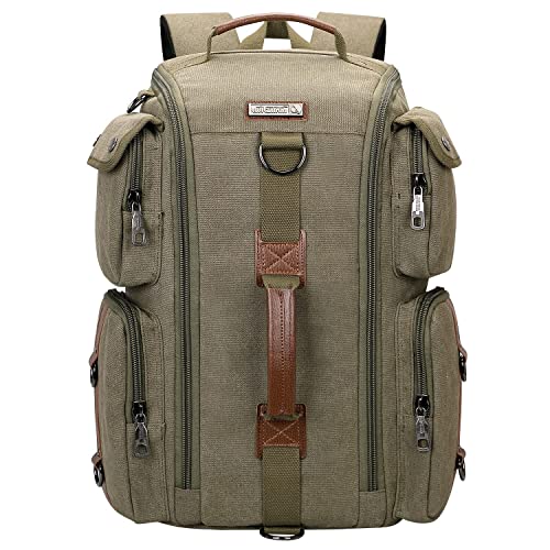 WITZMAN Retro Segeltuch Canvas Rucksack Herren Damen Reiserucksack Laptoprucksack Convertible Freizeit Daypack (6661 Army Grün) von WITZMAN