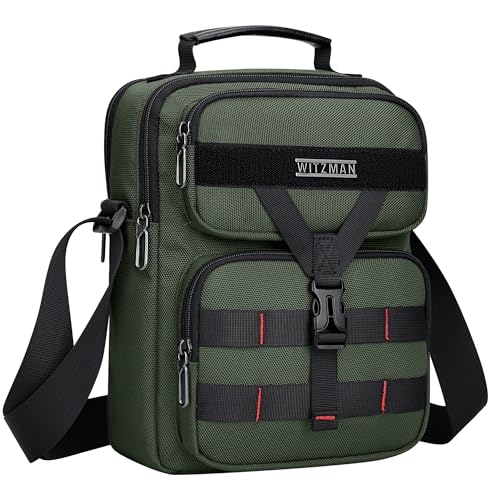 WITZMAN Umhängetasche Herren Handtasche Leicht Klein Fit 9.7 Zoll IPad Crossbody Shoulder Bags Herren Schultertasche für Reise（B707 Armeegrün） von WITZMAN