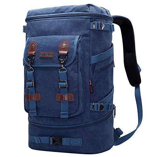 WITZMAN Vintage Canvas Rucksack Groß Reiserucksack Herren Convertible Reisetasche Laptop Rucksack Wanderrucksäcke (A568, Dunkelblau) von WITZMAN