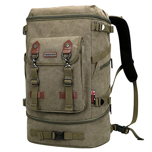 WITZMAN Vintage Canvas Rucksack Groß Reiserucksack Herren Convertible Reisetasche Laptop Rucksack Wanderrucksäcke (A568, Hellgrün) von WITZMAN