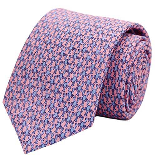 100% Silk Ties for Men Handmade Neckties with Animal Printed Patterns+Gift box (Lobster - Sea Blue on Rose Pink, Regular Length - 59") von WITZROYS