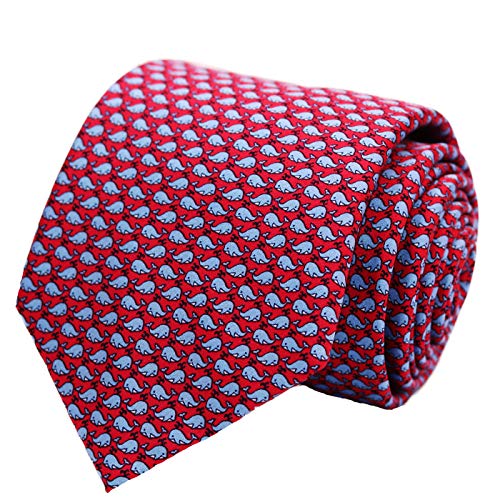 100% Silk Ties for Men Handmade Neckties with Animal Printed Patterns+Gift box (Whales - Sea Blue on Red, Regular Length - 59") von WITZROYS