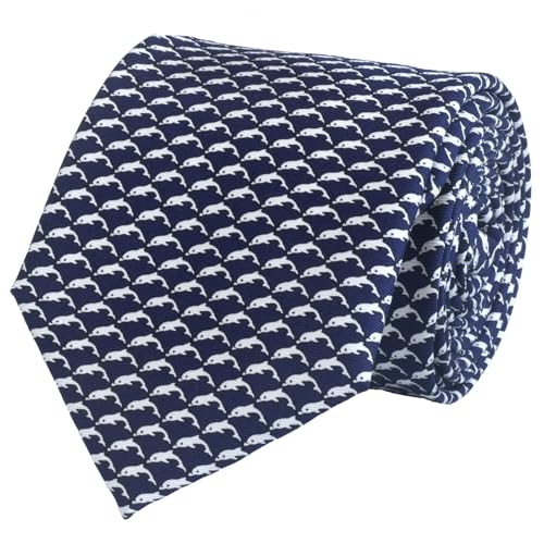WITZROYS Elegante Krawatte für Herren aus 100 % Seide, mit Delfin-Druck, marineblaue Krawatten + Geschenkbox verpackt, ideal für Hochzeiten, Partys, Verabredungen, Geschenke, Blau, Regular Length - von WITZROYS
