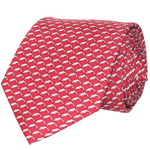 WITZROYS Krawatten aus 100 % Seide für Herren, handgefertigt, mit Tiermustern und Geschenkbox, Delfine – Rosa auf Rot, Regular Length - 59" von WITZROYS