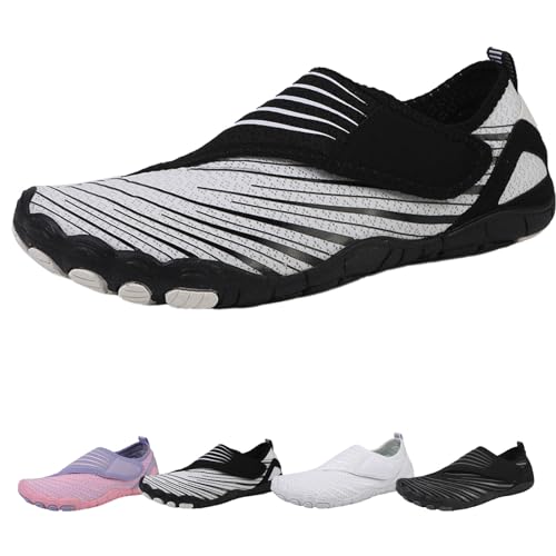 Barfussschuhe Damen Sommer, Barfußschuhe Klettverschluss Herren Wasserfest, Wasserschuhe Barefoot Shoes Mit Ablaufloch (5805 Black White, Erwachsene, Damen, 37, Numerisch, EU Schuhgrößensystem, M) von WIWIDANG