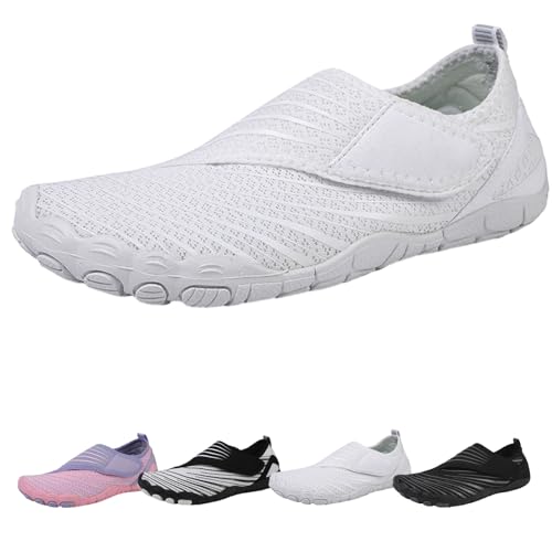 Barfussschuhe Damen Sommer, Barfußschuhe Klettverschluss Herren Wasserfest, Wasserschuhe Barefoot Shoes Mit Ablaufloch (5805 White, Erwachsene, Damen, 41, Numerisch, EU Schuhgrößensystem, M) von WIWIDANG