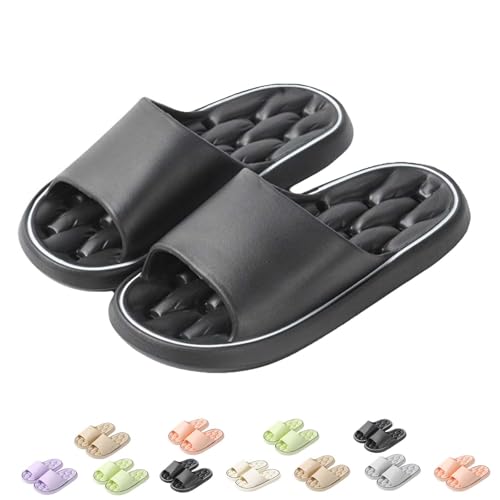 Baumme Hausschuhe Damen & Herren, Ergonomisch & Rutschfest, Ultraweiche Duschschuhe mit Dämpfung für Zuhause (Schwarz, Erwachsene, Damen, 44, Numerisch (von/bis), EU Schuhgrößensystem, 45, M) von WIWIDANG