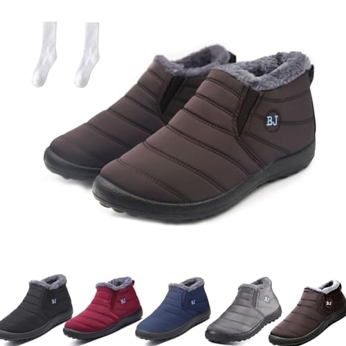 Boojoy Winterstiefel, Herren Damen Winter-Schneestiefel, wasserdicht, rutschfest, Stiefeletten, warme Outdoor-Schuhe mit Fellfutter (Braun, Erwachsene, Damen, 40, Numerisch, EU Schuhgrößensystem, M) von WIWIDANG