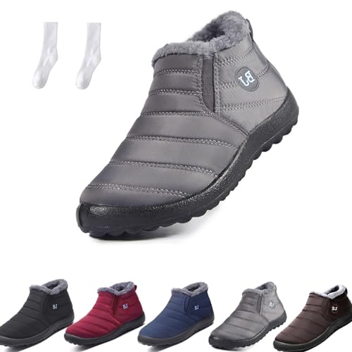 Boojoy Winterstiefel, Herren Damen Winter-Schneestiefel, wasserdicht, rutschfest, Stiefeletten, warme Outdoor-Schuhe mit Fellfutter (Grau, Erwachsene, Damen, 40, Numerisch, EU Schuhgrößensystem, M) von WIWIDANG