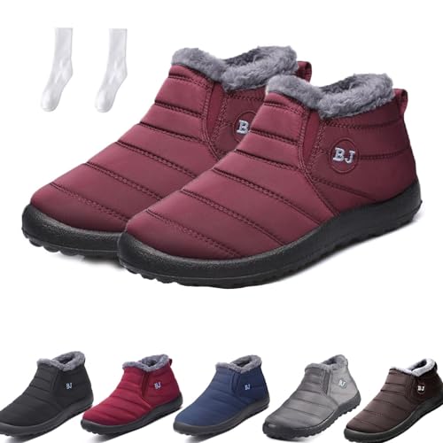 Boojoy Winterstiefel, Herren Damen Winter-Schneestiefel, wasserdicht, rutschfest, Stiefeletten, warme Outdoor-Schuhe mit Fellfutter (Rot, Erwachsene, Damen, 36, Numerisch, EU Schuhgrößensystem, M) von WIWIDANG