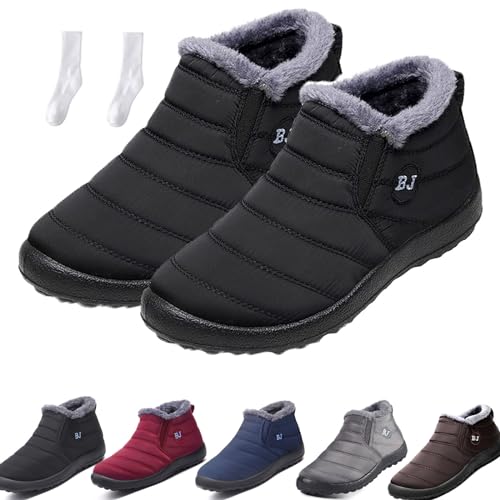 Boojoy Winterstiefel, Herren Damen Winter-Schneestiefel, wasserdicht, rutschfest, Stiefeletten, warme Outdoor-Schuhe mit Fellfutter (Schwarz, Erwachsene, Damen, 47, Numerisch, EU Schuhgrößensystem, M) von WIWIDANG