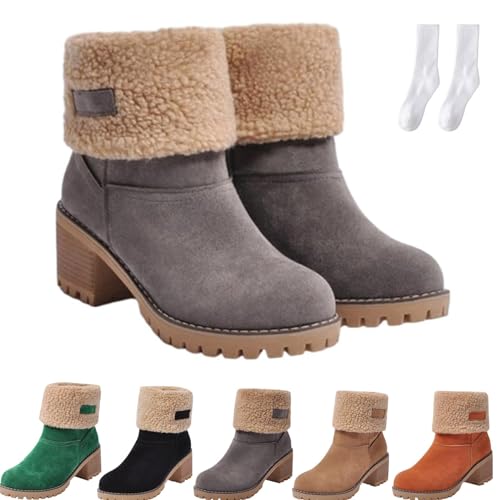 WIWIDANG Dotmalls Stiefel Dotmalls Senioren-Winterstiefel mit klobigem Absatz Dotmalls Winter-warme Schnee-Stiefeletten-Schuhe für Damen (Grau Erwachsene Damen 35 Numerisch EU Schuhgrößensystem M) von WIWIDANG