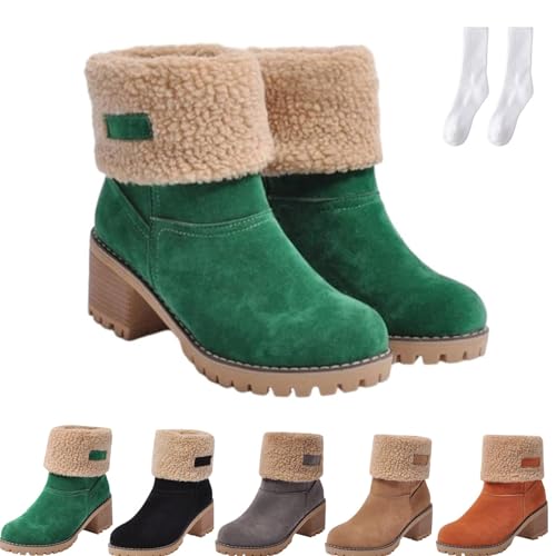 WIWIDANG Dotmalls Stiefel,Dotmalls Senioren-Winterstiefel klobigem Absatz,Dotmalls Winter-warme Schnee-Stiefeletten-Schuhe für Damen Grün,Erwachsene,Damen,37,Numerisch,EU Schuhgrößensystem,M) von WIWIDANG