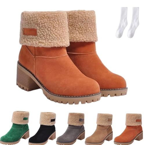 Dotmalls Stiefel, Dotmalls Senioren-Winterstiefel mit klobigem Absatz, Dotmalls Winter-warme Schnee-Stiefeletten-Schuhe für Damen (Orange, Erwachsene, Damen, 39, Numerisch, EU Schuhgrößensystem, M) von WIWIDANG