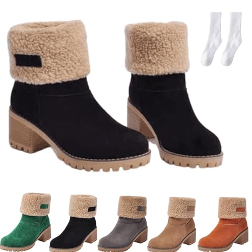 WIWIDANG Dotmalls Stiefel,Dotmalls Senioren-Winterstiefel klobigem Absatz,Dotmalls Winter-warme Schnee-Stiefeletten-Schuhe für Damen Schwarz,Erwachsene,Damen,35,Numerisch,EU Schuhgrößensystem,M) von WIWIDANG