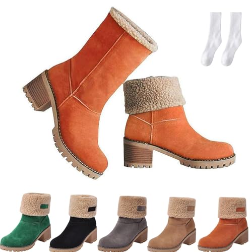 Dotmalls Winterstiefel, Dotmalls Senioren Winterstiefel, Winter-warme mit klobigem Absatz Schnee-Stiefeletten-Schuhe für Damen (Orange, Erwachsene, Damen, 37, Numerisch, EU Schuhgrößensystem, M) von WIWIDANG