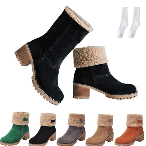 Dotmalls Winterstiefel, Dotmalls Senioren Winterstiefel, Winter-warme mit klobigem Absatz Schnee-Stiefeletten-Schuhe für Damen (Schwarz, Erwachsene, Damen, 36, Numerisch, EU Schuhgrößensystem, M) von WIWIDANG