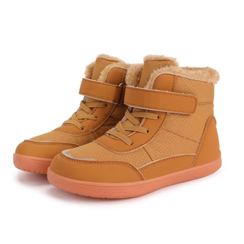 WIWIDANG Barfussschuhe Kinder Winter Wasserdicht, Barfussschuhe Kinder Winter Herbst, Kinder Wanderschuhe Leicht (Gelb, Grundschulkind, Damen, 27, Numerisch, EU Schuhgrößensystem, M) von WIWIDANG