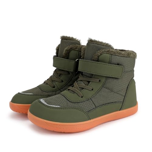 WIWIDANG Barfussschuhe Kinder Winter Wasserdicht, Barfussschuhe Kinder Winter Herbst, Kinder Wanderschuhe Leicht (Grün, Grundschulkind, Damen, 31, Numerisch, EU Schuhgrößensystem, M) von WIWIDANG