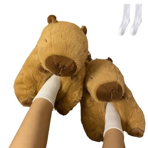 WIWIDANG Capybara-Hausschuhe, niedliche Capybara-Slides, verdickte warme Plüsch-Capybara-Schuhe für den Innenbereich für Damen (style-A) von WIWIDANG