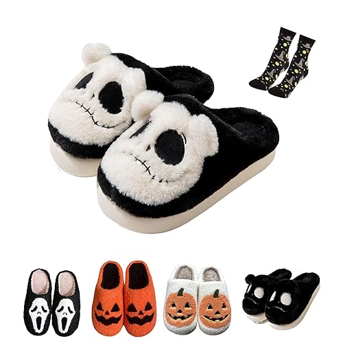 WIWIDANG Halloween-Hausschuhe für Damen, Scream Ghostface-Hausschuhe, weiche gruselige Plüsch-Slipper (Weiß, Erwachsene, Damen, 38, Numerisch (von/bis), EU Schuhgrößensystem, 39, M) von WIWIDANG