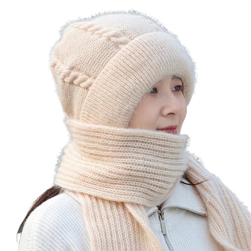 WIWIDANG Integrierter Ohrenschutz, winddichter Mützenschal, Dicker, Warmer Winterschal für Damen bei kaltem Wetter (Beige-A, Eine Grösse passt Allen) von WIWIDANG