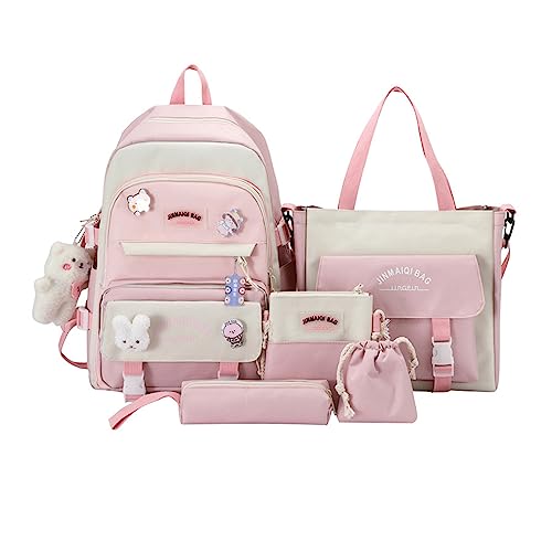 WIWIDANG Kawaii Rucksack, Kawaii-Rucksack mit Anhänger, süße Schultasche, süßer Mädchen-Campus-Rucksack, Kawaii-Rucksack-Set für Mädchen, Jungen, Teenager (Rosa) von WIWIDANG