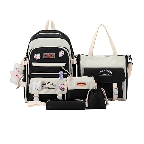 WIWIDANG Kawaii Rucksack, Kawaii-Rucksack mit Anhänger, süße Schultasche, süßer Mädchen-Campus-Rucksack, Kawaii-Rucksack-Set für Mädchen, Jungen, Teenager (Schwarz) von WIWIDANG