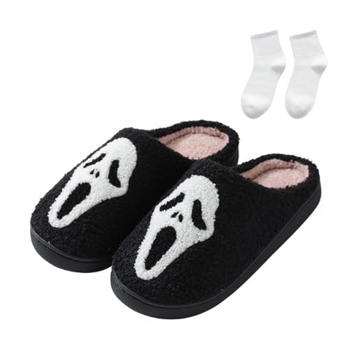 WIWIDANG Scream Ghostface Slippers, Scream Ghostface Slippers, Pumpkins Slippers Soft Plush Spooky Slides (Schwarz-1, Erwachsene, Damen, 36, Numerisch (von/bis), EU Schuhgrößensystem, 37, M) von WIWIDANG