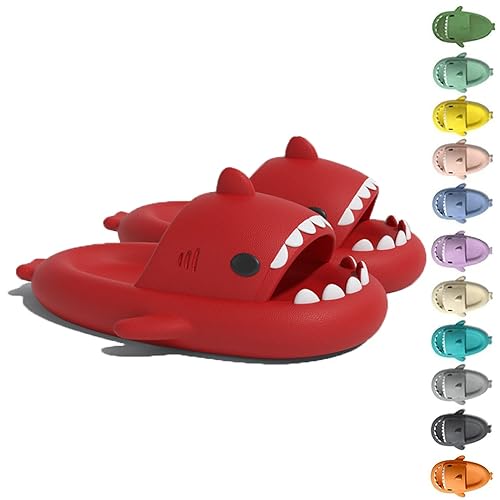 WIWIDANG Shark Swell Chanclas, Cloud Shark Slides für Herren Damen, rutschfeste Hai-Hausschuhe (Red, Erwachsene, Damen, 42, Numerisch (von/bis), EU Schuhgrößensystem, 43, M) von WIWIDANG