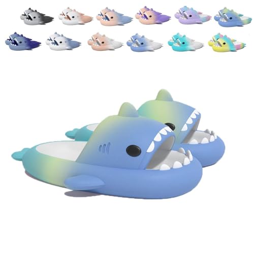 WIWIDANG Sharklas Originales Kids, Sharky Chanclas, Shark Sildes Slippers Kinder Hai Hausschuhe Sandalen (Blue&yellow&green, Kleinkind, Damen, 23, Numerisch (von/bis), EU Schuhgrößensystem, 24, M) von WIWIDANG