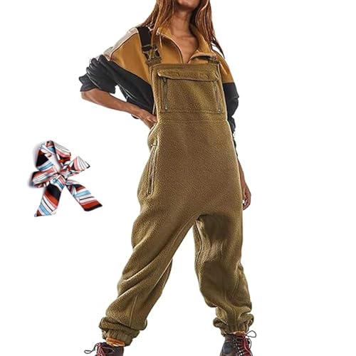 WIWIDANG Sherpa Overalls Women, Women'S Fleece Warm Overalls Winter Loose Casual Jumpsuits With Pockets (DE/NL/SE/PL, Alphanumerisch, M, L, Regular, Regular, Camel) von WIWIDANG