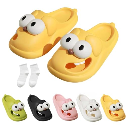 WIWIDANG Tongue Kiss Slippers, Zungenkuss-Hausschuhe, niedliche, lustige 3D-Big Eye Dog Fun-Hausschuhe (Gelb, Erwachsene, Damen, 40, Numerisch (von/bis), EU Schuhgrößensystem, 41, M) von WIWIDANG