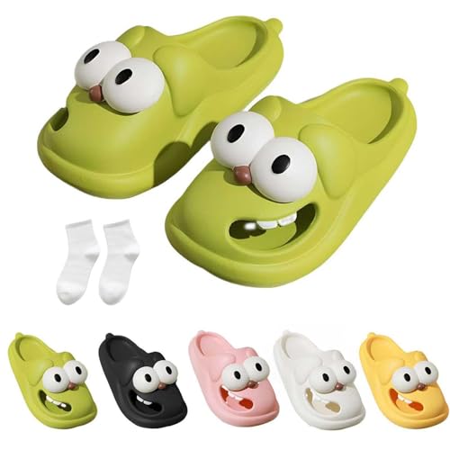 WIWIDANG Tongue Kiss Slippers, Zungenkuss-Hausschuhe, niedliche, lustige 3D-Big Eye Dog Fun-Hausschuhe (Grün, Erwachsene, Damen, 40, Numerisch (von/bis), EU Schuhgrößensystem, 41, M) von WIWIDANG
