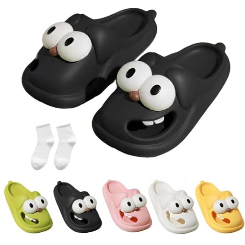 WIWIDANG Tongue Kiss Slippers, Zungenkuss-Hausschuhe, niedliche, lustige 3D-Big Eye Dog Fun-Hausschuhe (Schwarz, Erwachsene, Damen, 36, Numerisch (von/bis), EU Schuhgrößensystem, 37, M) von WIWIDANG