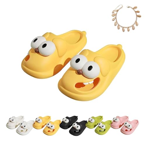 WIWIDANG Zungenkuss Hausschuhe für Damen, 3D Big Eye Dog Hausschuhe, Rutschfeste Sommer-Strandsandalen (Gelb, Erwachsene, 38, Numerisch (von/bis), EU Schuhgrößensystem, 39, M) von WIWIDANG