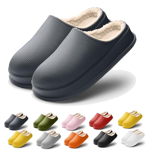 Winter Original Plüsch Hausschuhe, Herbst Herren Damen Warme Fur rutschfeste Flache Eva Slippers Baumwolle Shoes (Dark Gray-A, Erwachsene, Damen, 44, Numerisch, EU Schuhgrößensystem, M) von WIWIDANG