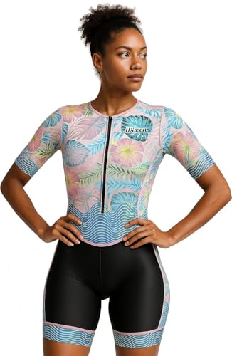 Wixen Pro Race Trisuit Damen-Badeanzug, aerodynamisch, mit Gesäßtasche, Mehrfarbiges Blumenmuster, S von WIXEN SPORTS