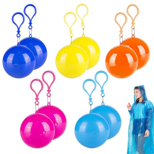 WIYETY 10 Stück Tragbare Regenmantelbälle Regenponcho Bunt Notfall Regenmantel, Regenponcho Notfall, Regencape Regenmantel Damen Herren, Erwachsenen Poncho für Outdoor-Aktivitäten Camping Trekking von WIYETY