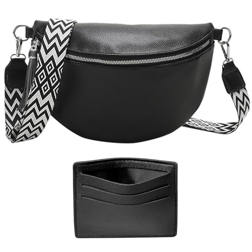 WIZOZI Bauchtasche Damen Tasche mit Breitem Gurt, Schwarz Umhängetasche Damen,große Kapazität Crossbody Bag Kreditkartenpaket Senden, Verstellbarer Abnehmbarer Schultergurt (1-Schwarz) von WIZOZI