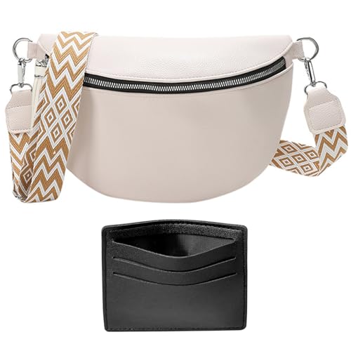 WIZOZI Bauchtasche Damen Tasche mit Breitem Gurt, Schwarz Umhängetasche Damen,große Kapazität Crossbody Bag Kreditkartenpaket Senden, Verstellbarer Abnehmbarer Schultergurt (1-Weiß) von WIZOZI