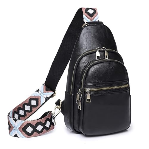 WIZOZI Bauchtasche Damen Crossbody Bag Bauchtasche Breiter Gurt Leder, Umhängetasche Damen mit Wechselgurt mit Kreditkartenpaket(schwarz) von WIZOZI