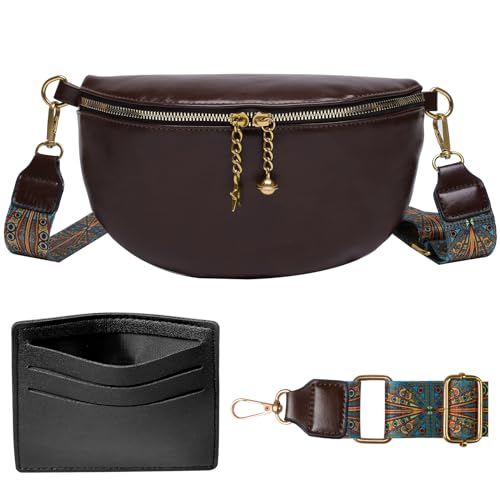 WIZOZI Bauchtasche Damen Tasche mit Breitem Gurt, Schwarz Umhängetasche Damen,große Kapazität Crossbody Bag Kreditkartenpaket Senden, Verstellbarer Abnehmbarer Schultergurt (2-Dunkelbraun) von WIZOZI