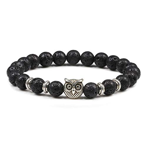 Armband Schwarz Lava Matte Stein Eule Buddha Perle Männer Armbänder Armreifen Für Frauen Charme Yoga Schmuck Geschenk-Lava-Stein_CHINA von WJDT