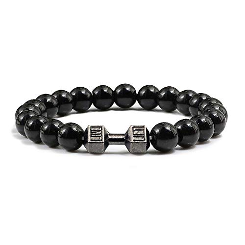 WJDT Männer Perlen Armband Natürliche Schwarz Lava Stein Hantel Charme Armbänder Energie Fitness Barbell Mode Frauen Schmuck-Waffe schwarz-licht_CHINA von WJDT